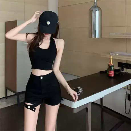 薄款女装纯色短裤休闲穿搭弹力A字裤高腰修身包臀裤热裤女夏辣妹图片