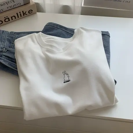 厚实磨毛纯色长袖T恤女秋冬基础内搭宽松圆领百搭套头德绒打底衫商品大图