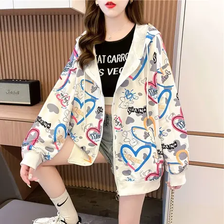 连帽卫衣女春秋季韩版宽松原宿bf慵懒风ins早秋装薄款开衫外套潮图片