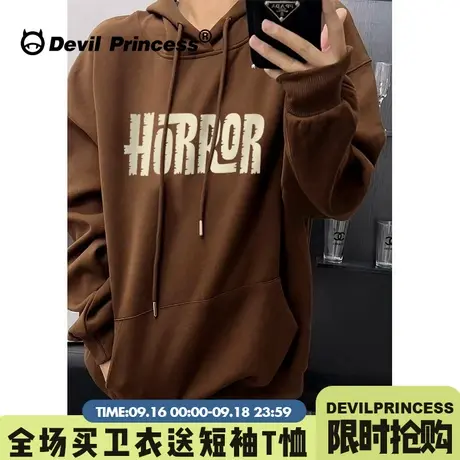 高级感小众大版宽松咖啡色卫衣女2023新款超火美拉德穿搭薄款上衣商品大图