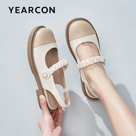 意尔康厚底玛丽珍鞋女一字带2023夏新款仙女风圆头中空气质单鞋女图片