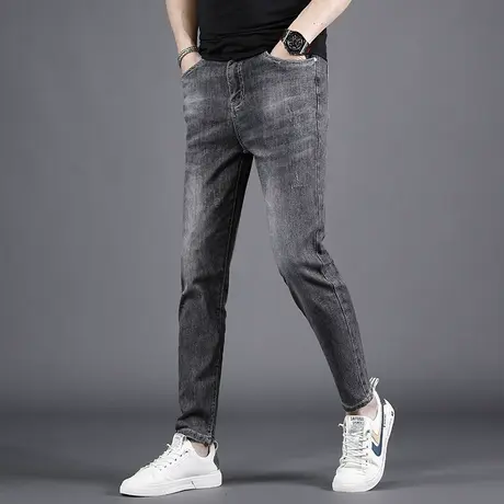 九分牛仔裤男夏季新款黑灰色潮牌修身小脚男士休闲潮流薄款裤子男商品大图