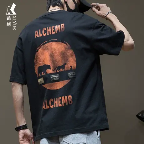 夏装男士加肥加大短袖T恤男高级夏季潮牌宽松大码胖男内搭打底衫商品大图