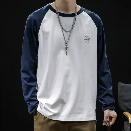 2023秋季长袖t恤男纯棉宽松ins潮牌圆领潮流男士打底衫春秋潮大码商品大图