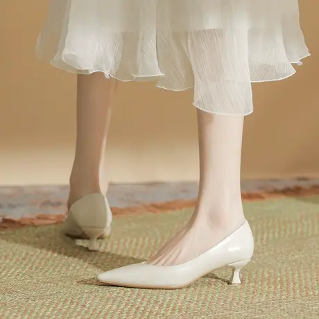 法式少女尖头高跟鞋女细跟2023年春夏季新款时尚百搭浅口职业单鞋商品大图