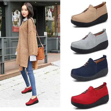 春季新款大码单鞋厚底增高女士摇摇鞋老北京布鞋女软底舒适松糕鞋商品大图