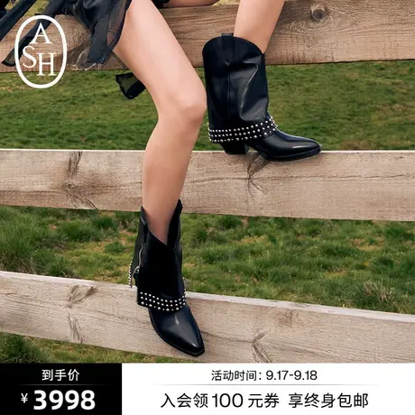 ASH女鞋2023新款DJANGO黑色高筒靴时尚复古骑士靴西部靴长筒靴子商品大图