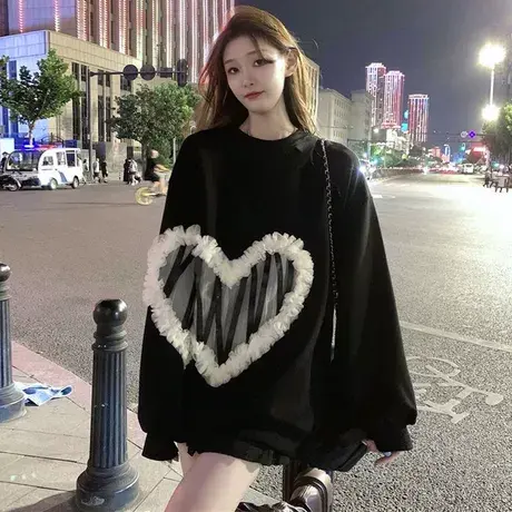 胖mm宽松卫衣女春秋季大码女装加绒加厚上衣设计感长袖外套200斤商品大图