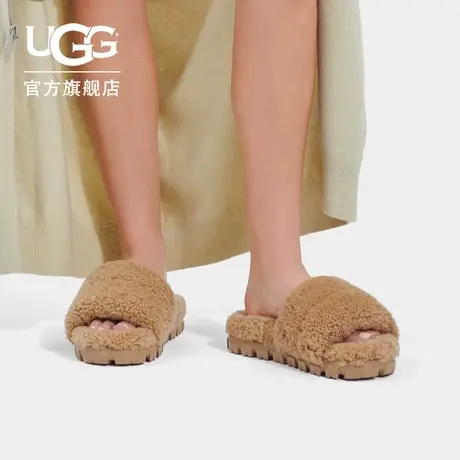UGG春季女士舒适休闲纯色平底露趾茸茸一字拖时尚毛毛拖 1130838商品大图