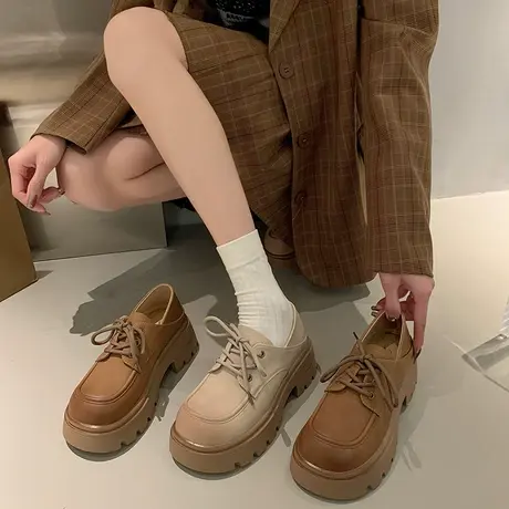 乐福鞋女2024年春秋季新款超火高级感ins粗跟防滑单鞋英伦小皮鞋商品大图