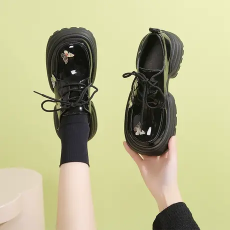 厚底乐福鞋女2024春季新款蝴蝶结休闲女鞋百搭单鞋英伦风小皮鞋图片
