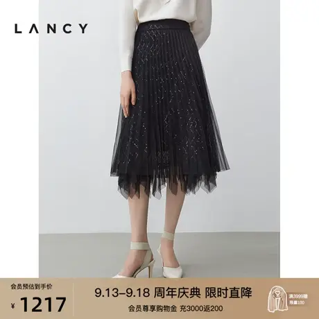 朗姿商场同款2023秋季新款网纱不规则高腰半身裙女设计感显瘦短裙图片