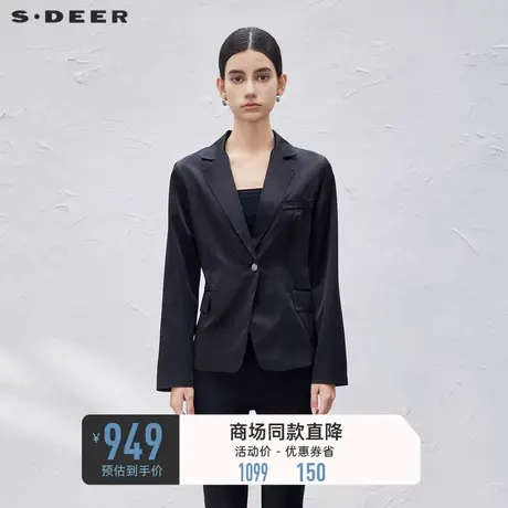 sdeer圣迪奥女装西装领一粒扣缎面西装外套S23382201商品大图