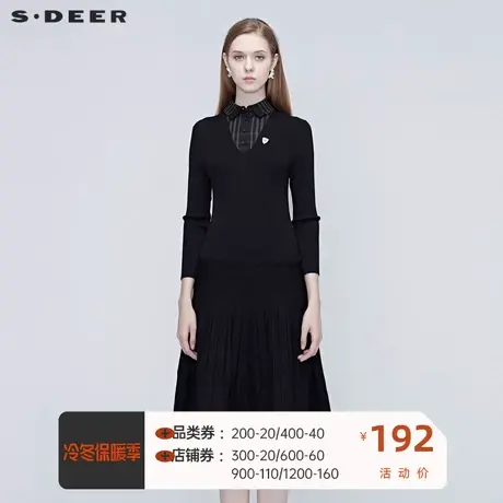 sdeer圣迪奥拼接连衣裙女装时尚翻领早秋新款女装裙S20381213图片