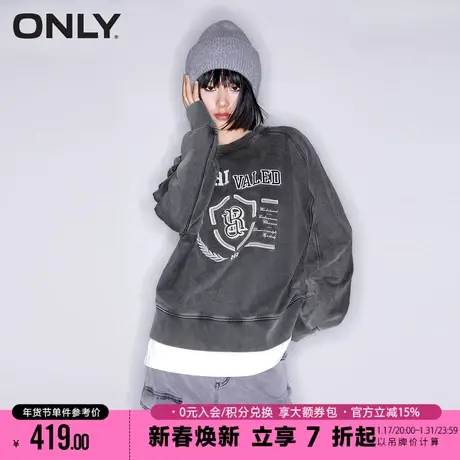 ONLY2024春季新款潮流休闲刺绣徽章做旧宽松卫衣女|12419S011商品大图
