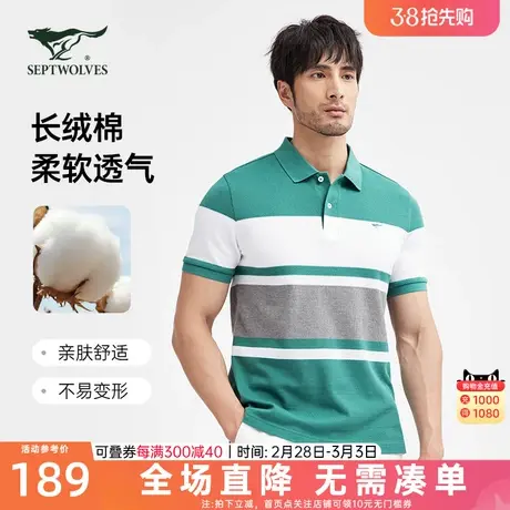 七匹狼狼族生活男装翻领短袖T恤polo衫夏新款纯棉条纹透气上衣男商品大图