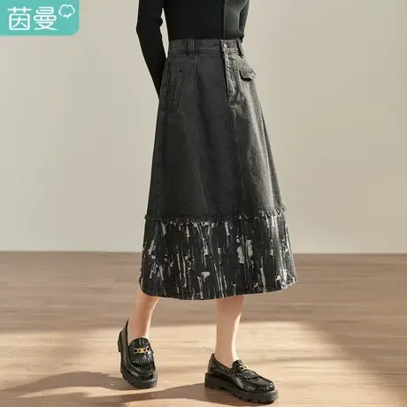 【商场同款】茵曼2023春女装新款田园拼接提花百搭宽松A字半身裙商品大图