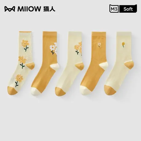 猫人袜子秋冬薄款中筒袜潮防臭吸汗运动透气提花刺绣日系甜美风图片
