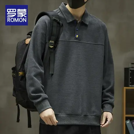 罗蒙POLO衫翻领卫衣秋季新款男士休闲长袖衫潮流百搭潮牌男装上衣图片