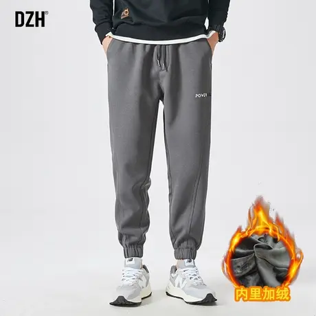 男士灰色束脚加绒裤男冬季加厚2023新款潮牌休闲百搭束脚卫裤男款商品大图