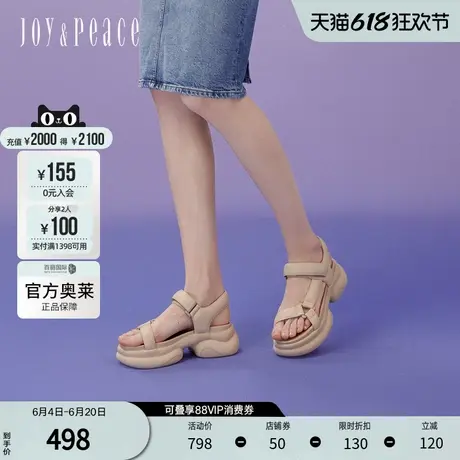 真美诗官方奥莱2024夏季羊皮魔术贴厚底运动凉鞋女A2713BL4图片