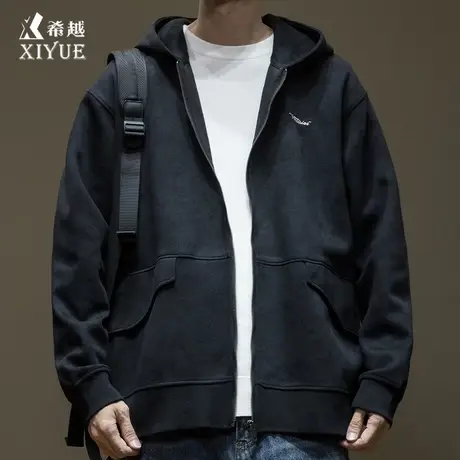 春秋针织刺绣休闲宽松开衫卫衣男士2025秋冬新款口袋大码黑外套男商品大图
