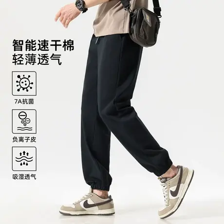 hansca美式黑色卫裤男款宽松束脚2025夏季新款针织裤休闲运动裤子图片