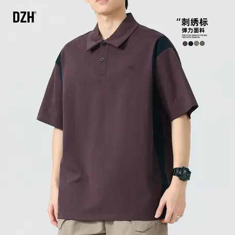 男生暗紫色短袖polo衫男美式潮牌2025新款休闲翻领t恤宽松体恤衫商品大图