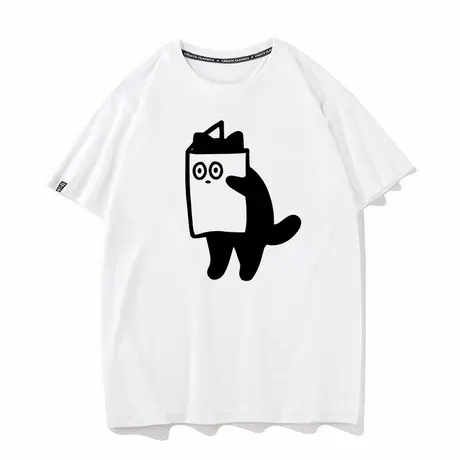 偷看黑猫恶搞小猫咪痛衣夏季新款T恤纯棉宽松网红抖音同款TEE短袖图片