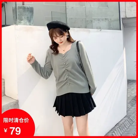 秋冬装新款大码胖mm方领套头显瘦气质打底胖妹妹毛衣女200斤宽松商品大图