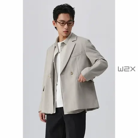 w2x2024新款双排扣休闲西装男高级感痞帅小西服设计感单西上衣潮商品大图