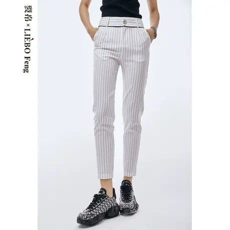 裂帛LIEBOFeng原创设计2023秋季百搭显瘦竖条纹直筒OL通勤西装裤图片