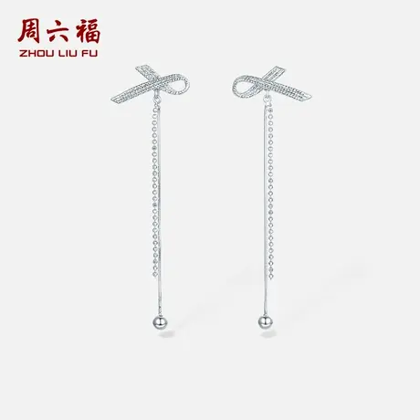 周六福铂金pt950耳线女款蝴蝶结甜美车花亮面耳饰送女友618礼物商品大图