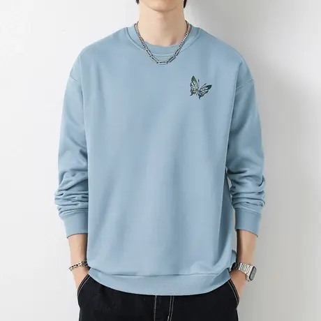 重磅纯棉卫衣男2023新款秋冬摇粒绒宽松无帽上衣潮流印花圆领长袖商品大图