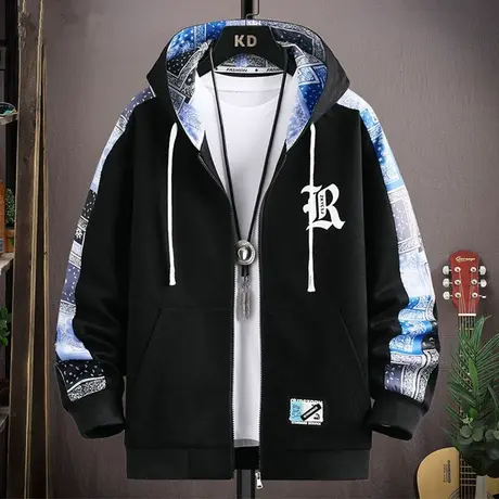 男士外套春秋款潮牌连帽夹克男冬季新款开衫卫衣青少年休闲上衣服商品大图