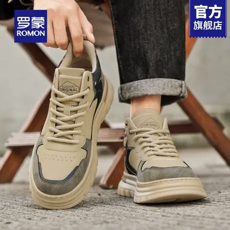 罗蒙马丁靴男士2025新款秋季双鞋舌高帮工装靴厚底增高板鞋子男RM商品大图