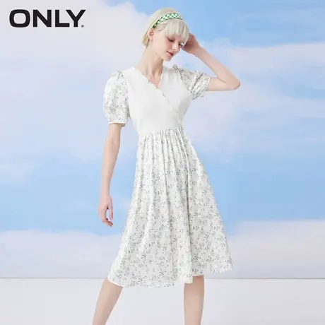 【ONLY奥莱】夏季肌理感中长拼接花边V领高腰连衣裙女商品大图