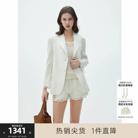 MISSCOCOON可可尼C3系列亚麻时髦短外套老钱镂空刺绣白色西装女商品大图