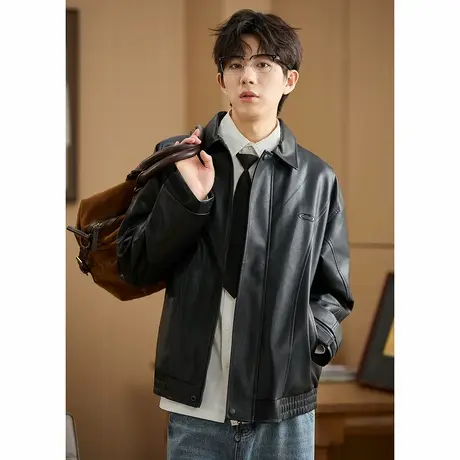 唐狮秋季新款皮衣男外套美式夹克宽松时尚机车风夹克男士外套TU商品大图