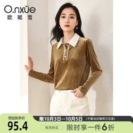 欧昵雪2023冬季新款时尚灯芯绒翻领丝绒衬衫女长袖直筒美拉德衬衣图片