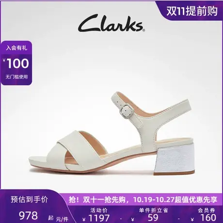 Clarks女鞋夏季时尚简约复古方跟潮流方头一字带交叉带凉鞋女图片