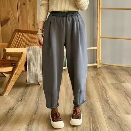 dza 高腰显瘦休闲加绒哈伦裤子女秋冬外穿长裤运动卫裤宽松直筒裤商品大图