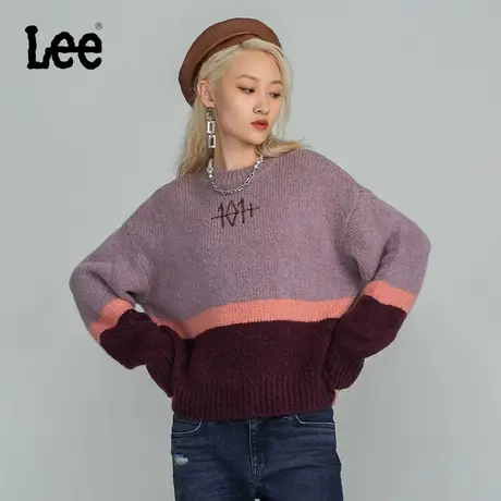 Lee商场同款101+舒适版拼色女圆领毛衣多色休闲潮LWT004239101图片