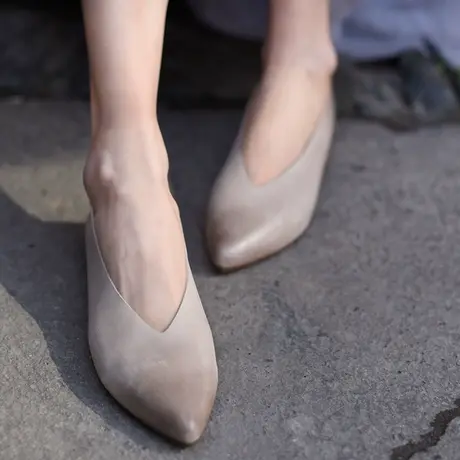 Artmu阿木原创文艺尖头浅口单鞋女真皮百搭平底鞋软底女鞋奶奶鞋商品大图