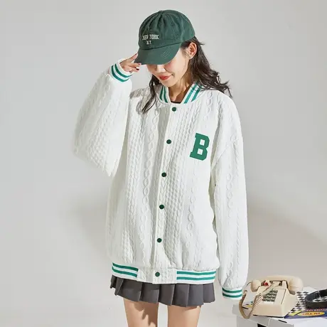 唐狮白色休闲棒球服女士春秋款时尚休闲百搭小香风短外套设计感潮商品大图