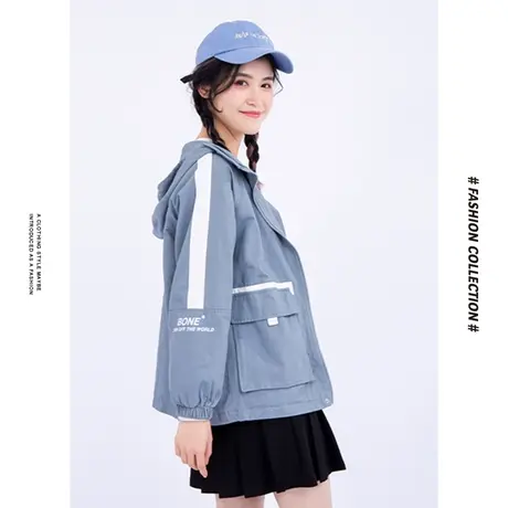 [商场同款]唐狮冬季外套女棉质连帽净色袖保暖休闲宽松工装外套图片