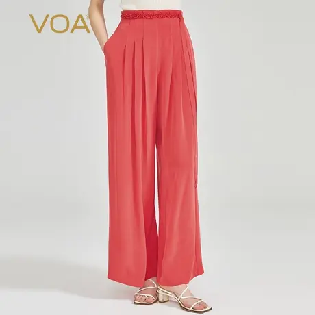 VOA正红30姆米重磅砂洗桑蚕丝拼接乔其丝绸木耳花边装饰个性裙裤商品大图