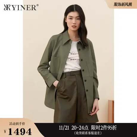 YINER音儿女装秋季翻领真皮直筒绵羊皮皮衣外套商品大图