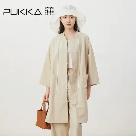 蒲PUKKA   天丝风衣女宽松中长款棉质大袖口中式门襟外套新品商品大图