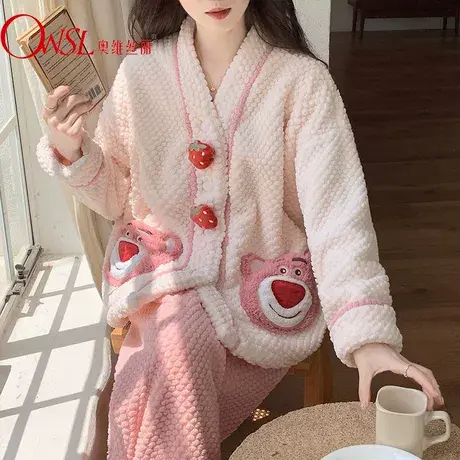 秋冬睡衣女珊瑚绒加绒加厚可爱卡通冬天法兰绒家居服套装商品大图